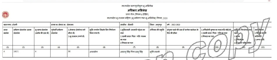 आबादी अधिकार अभिलेख की प्रतिलिपि